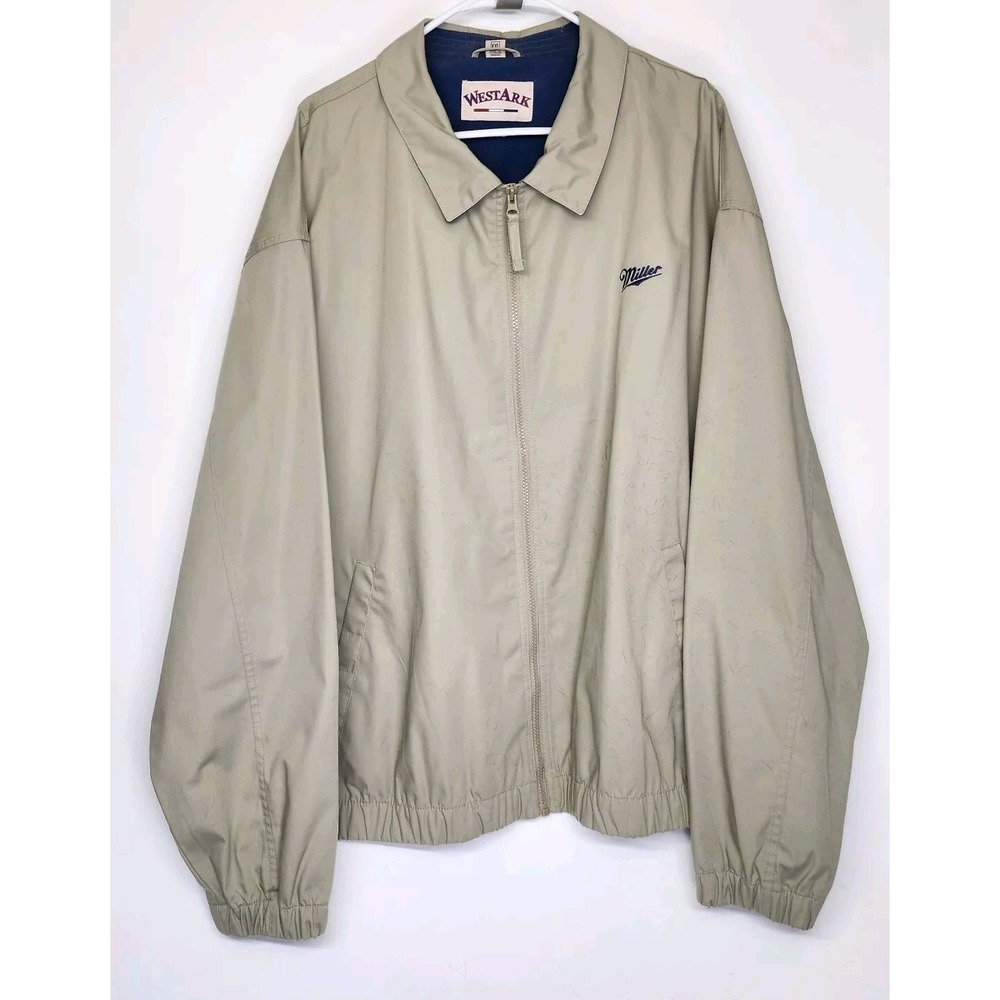 Men's XXL MILLER BEER Logo Westark Embroidered Khaki Jacket Full Zip